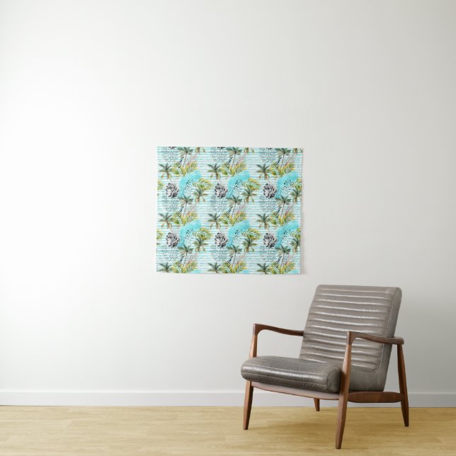 Abstract Watercolor Palm Tree Pattern Tapestry (In Situ (Horizontal))
