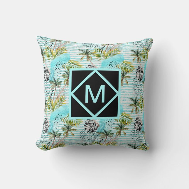 Abstract Watercolor Palm Tree Pattern Throw Pillow (Front)