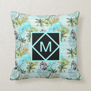 Abstract Watercolor Palm Tree Pattern Throw Pillow