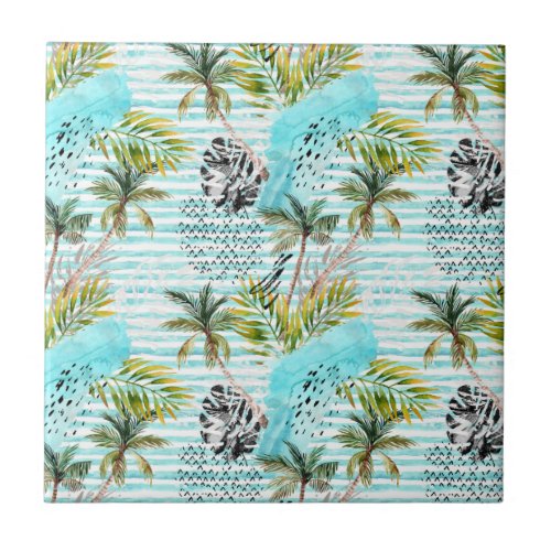 Abstract Watercolor Palm Tree Pattern Tile