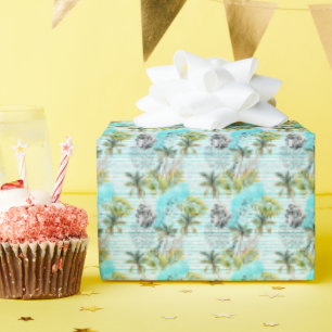 Abstract Watercolor Palm Tree Pattern Wrapping Paper