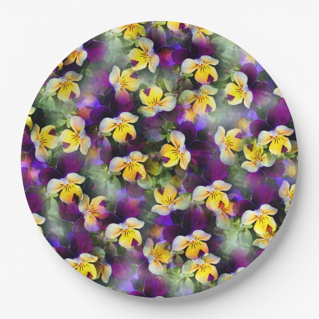 Abstract Watercolor Pansies Paper Plates (Front)