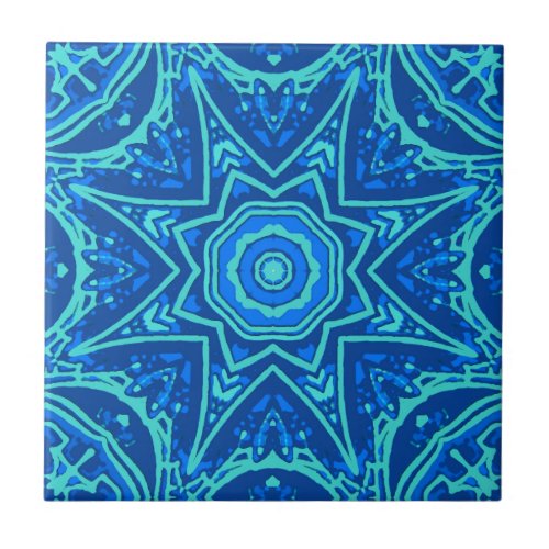 Abstract Watercolor Pattern _ Denim Blue  Ceramic Tile