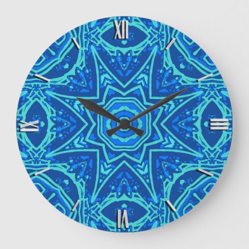 Abstract Watercolor Pattern _ Denim Blue  Large Clock