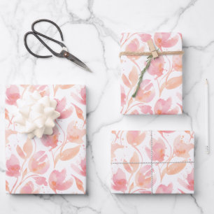 Abstract Watercolor Pattern in Peach and Pink Wrapping Paper Sheets