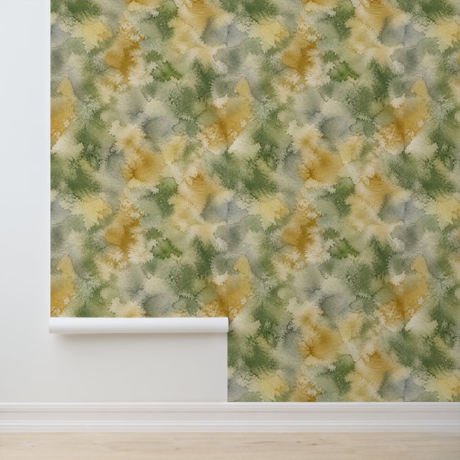 Abstract Watercolor Pattern in Sage Green Wallpaper