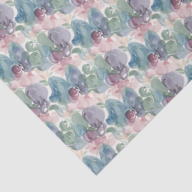 Abstract Watercolor Pattern Teal Mauve Pink Tissue Paper (Detail)