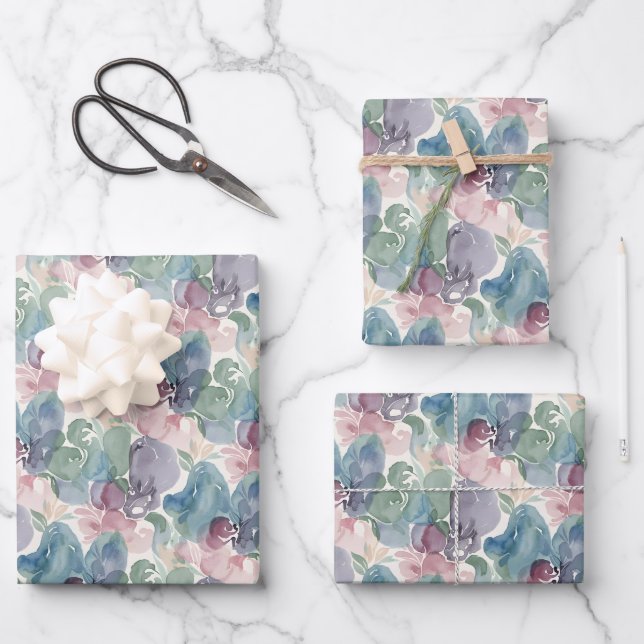 Abstract Watercolor Pattern Teal Mauve Pink Wrapping Paper Sheets (Front)