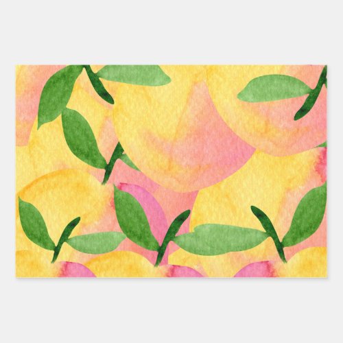 Abstract Watercolor Peach Fruit Wrapping Paper Sheets