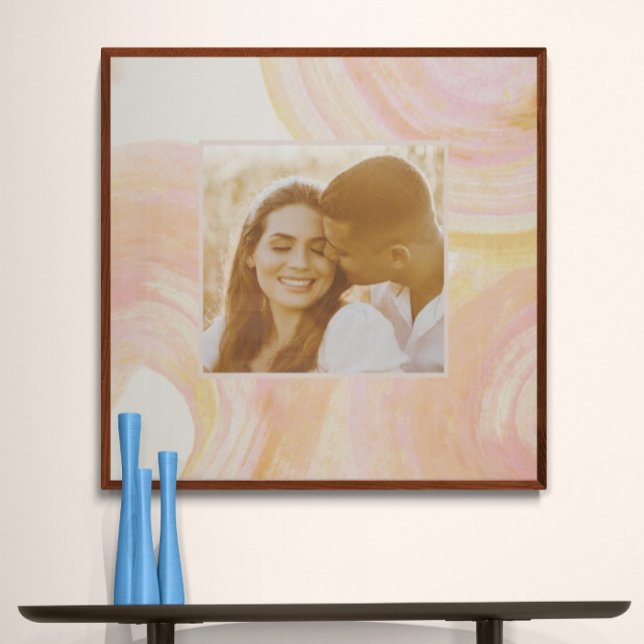 Abstract Watercolor Peach Swirl Custom Photo Frame Faux Canvas Print (Creator Uploaded)
