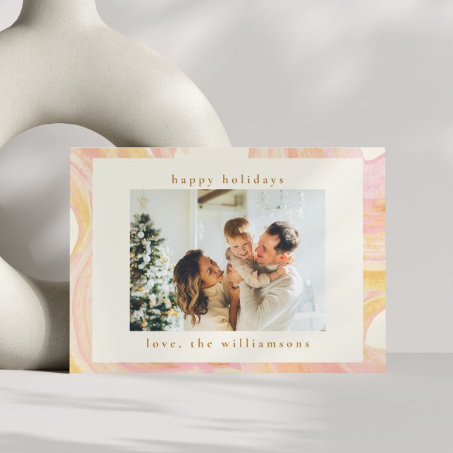 Abstract Watercolor Peach Swirl Custom Photo Holiday Card (Creator Uploaded)