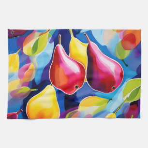 Abstract Watercolor Pears with Bold Brushstrokes Kitchen Towel
