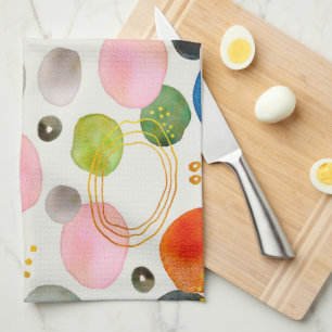 Abstract Watercolor Pebble Gold Glitter Art Kitchen Towel
