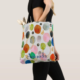 Abstract Watercolor Pebble Gold Glitter Art + Name Tote Bag