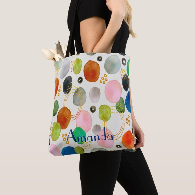 Abstract Watercolor Pebble Gold Glitter Art + Name Tote Bag (Close Up)