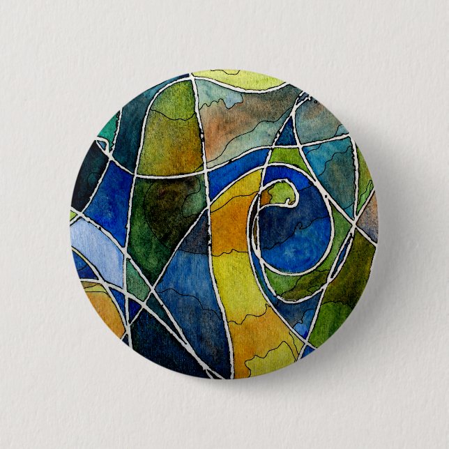 Abstract Watercolor Pen & Ink Button (Front)