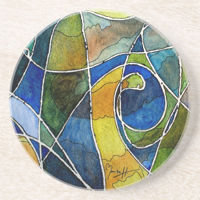 Abstract Watercolor Pen & Ink Drink Coaster (Front)