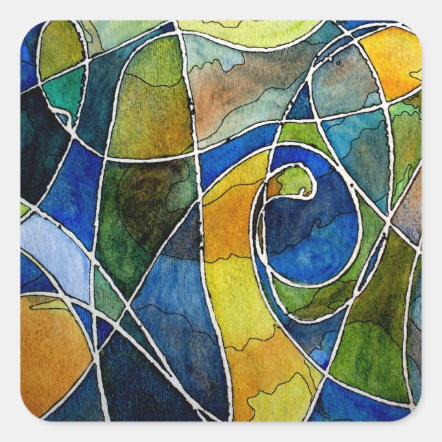 Abstract Watercolor Pen & Ink Square Sticker (Front)