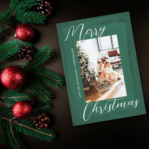 Abstract Watercolor Photo Merry Christmas Card
