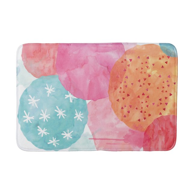 Abstract watercolor pink and orange bath mat (Front)
