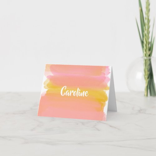 Abstract Watercolor Pink and Yellow Personalized Note Card