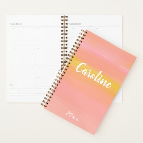 Abstract Watercolor Pink and Yellow Personalized Planner