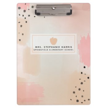 Abstract Watercolor Pink Apple Teacher Clipboard by thepinkschoolhouse at Zazzle