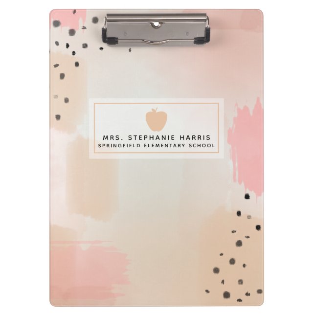 Abstract Watercolor Pink Apple Teacher Clipboard (Front)
