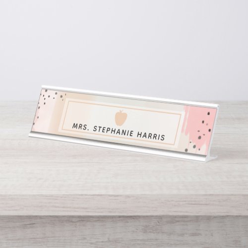 Abstract Watercolor Pink Apple Teacher Nameplate