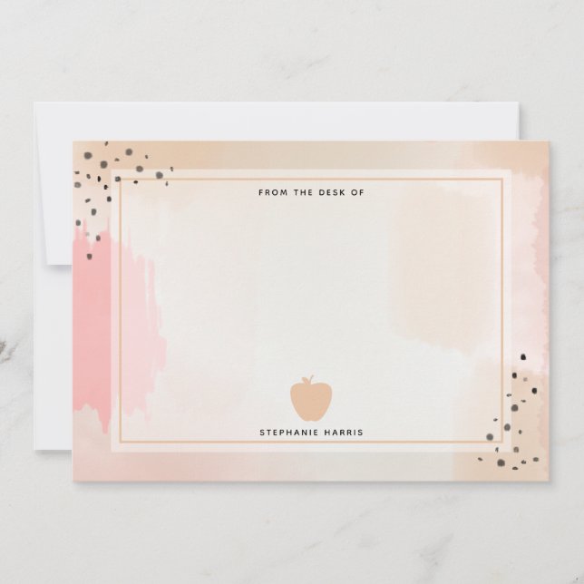 Abstract Watercolor Pink Apple Teacher Note Card (Front)