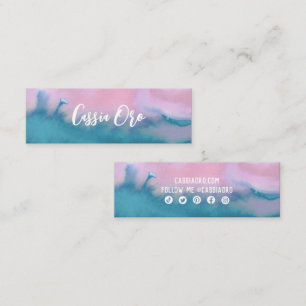 Abstract Watercolor Pink Blue Custom Social Icons Mini Business Card