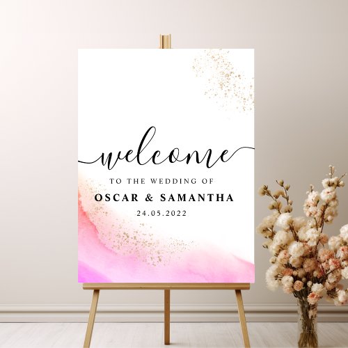 Abstract Watercolor Pink Brush Strokes  Gold   Foam Board