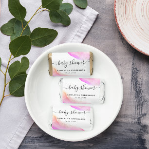 Abstract Watercolor Pink Brush Strokes & Gold Hers Hershey's Miniatures