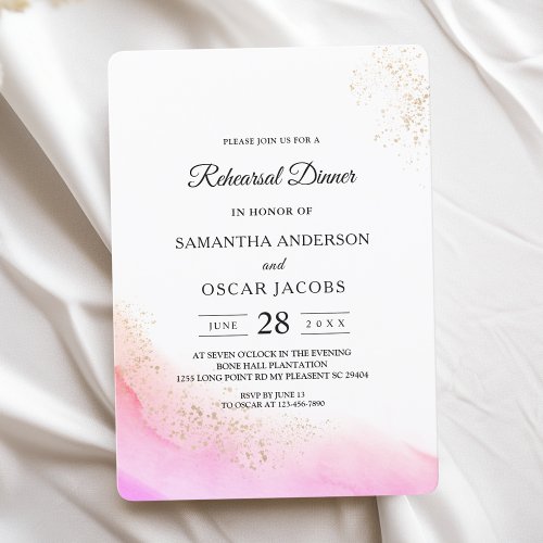 Abstract Watercolor Pink Brush Strokes  Gold   Invitation