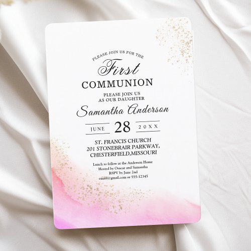 Abstract Watercolor Pink Brush Strokes  Gold   Invitation