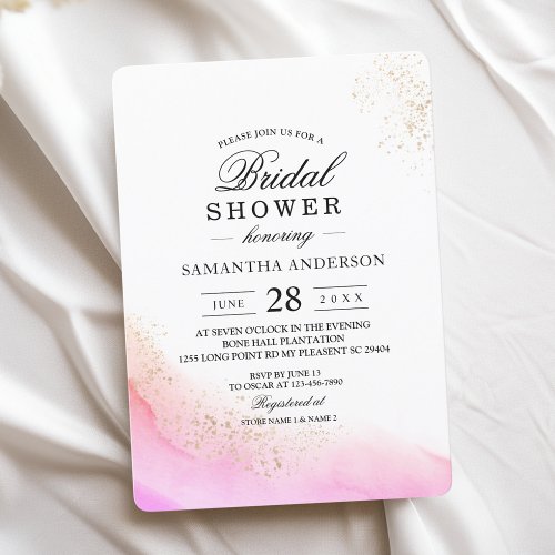 Abstract Watercolor Pink Brush Strokes  Gold   Invitation