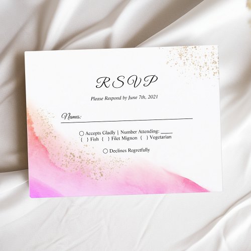 Abstract Watercolor Pink Brush Strokes  Gold   Invitation Postcard