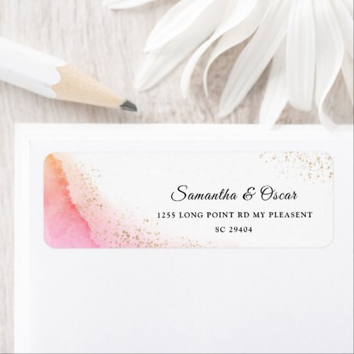 Abstract Watercolor Pink Brush Strokes  Gold   Label