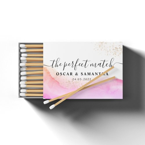 Abstract Watercolor Pink Brush Strokes  Gold   Matchboxes