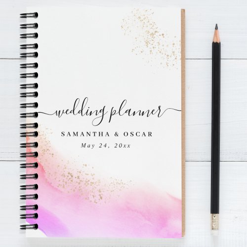 Abstract Watercolor Pink Brush Strokes  Gold   Planner