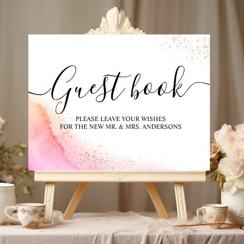 Abstract Watercolor Pink Brush Strokes  Gold   Poster