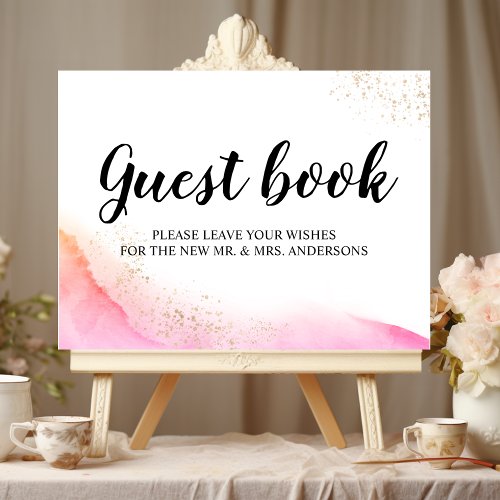 Abstract Watercolor Pink Brush Strokes  Gold   Poster