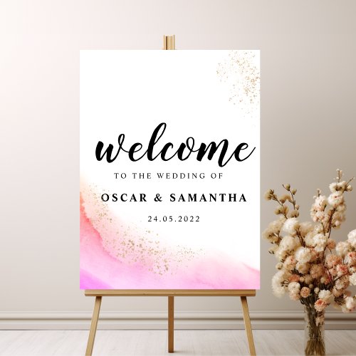 Abstract Watercolor Pink Brush Strokes  Gold   Poster