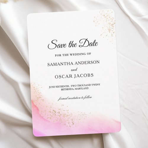 Abstract Watercolor Pink Brush Strokes  Gold   Save The Date