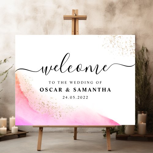 Abstract Watercolor Pink Brush Strokes  Gold   Sign