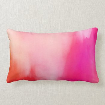 Abstract Watercolor Pink Coral Orange Colorful Lumbar Pillow by DesignByLang at Zazzle