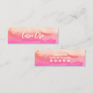 Abstract Watercolor Pink Custom Social Media Icons Mini Business Card