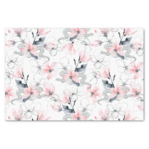 Abstract Watercolor Pink Dogwood Flowers  Snakes Tissue Paper