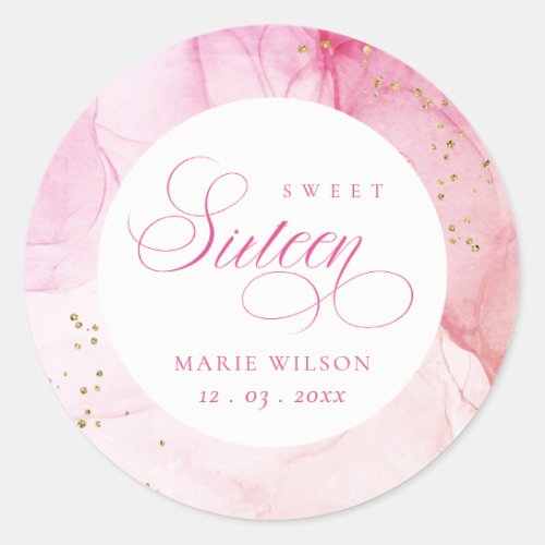 Abstract Watercolor Pink Gold Sweet Sixteen  Classic Round Sticker