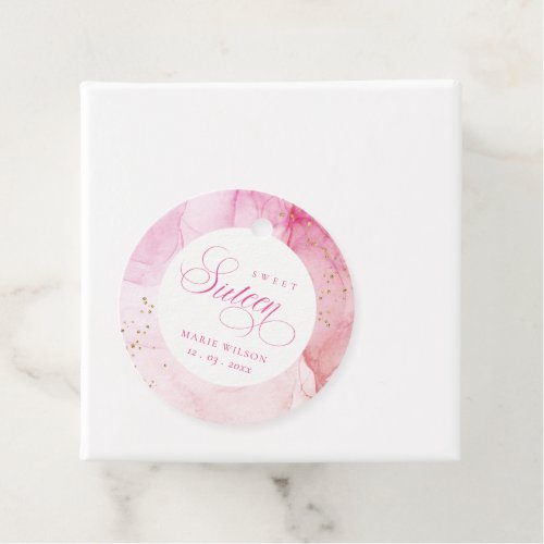 Abstract Watercolor Pink Gold Sweet Sixteen  Favor Tags